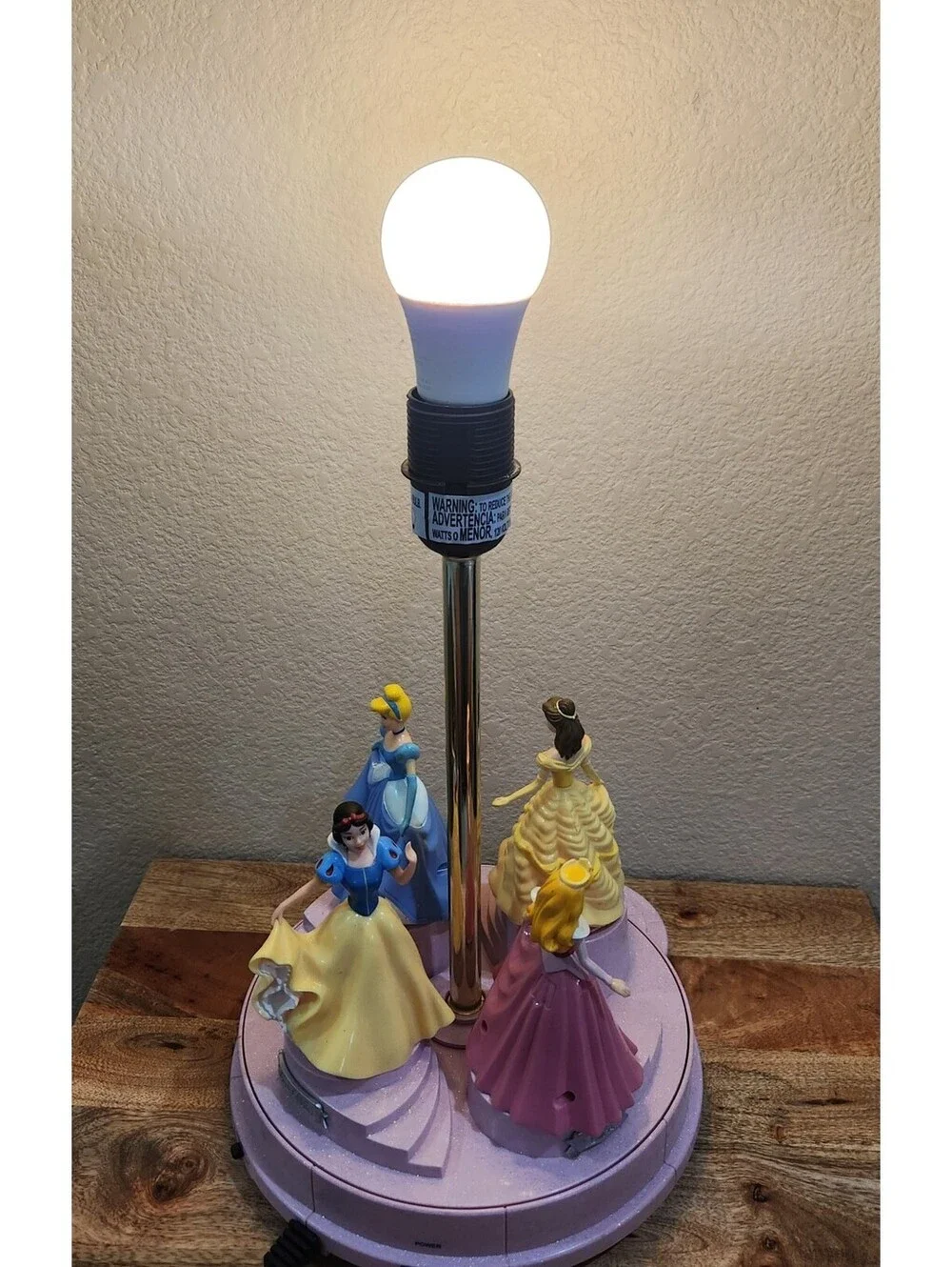 DISNEY PRINCESS TALKING ANIMATED SPINNING LAMP BELLE SNOW AURORA WORKS READ